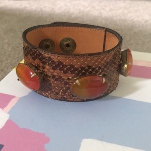 Handmade Western Leather Cuff Bracelet w Stones